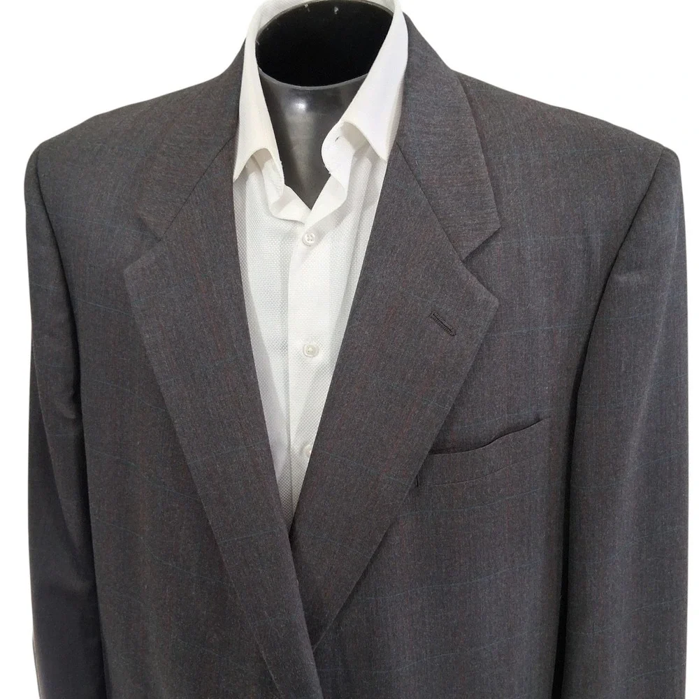 Palm Beach Suit 52R 50x28 Brown Windowpane Plaid Two Button Semi Structured